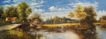 風景 Painting - のどかな田舎の風景 農地の風景 0 304 湖の風景
